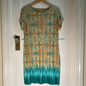Ruby Rd. Orange and Teal Patterned Dress